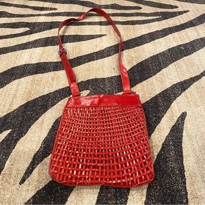 Bag, Faux Leather Red Woven Shoulder